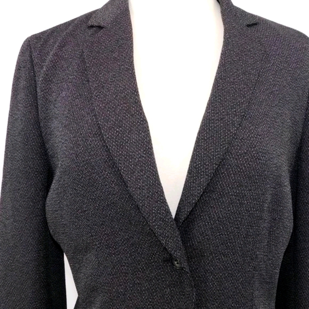 Tahari Grey One Button Herringbone Blazer - Picture 4 of 13
